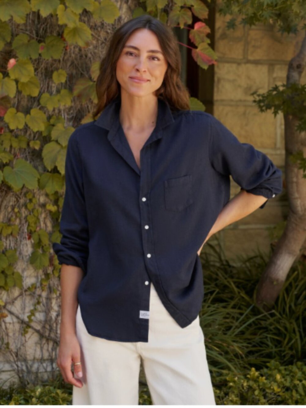 Frank & Eileen EILEEN Vintage Jersey Tee Lab Navy Button Down Shirt, XS EUC